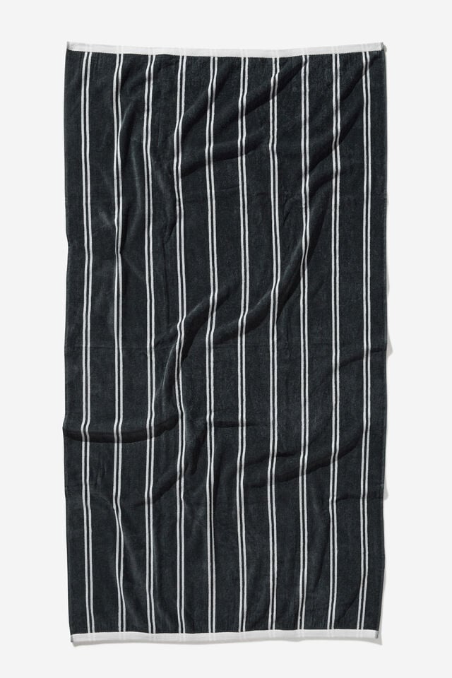 Cotton Beach Towel, CLASSIC STRIPE BLACK WHITE