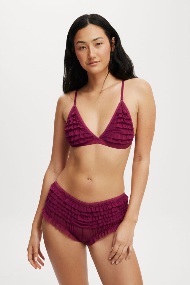 Rara Ruffle Triangle Bralette, BOYSENBERRY