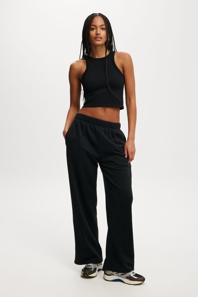 Relaxed Wide Leg Trackpant, BLACK