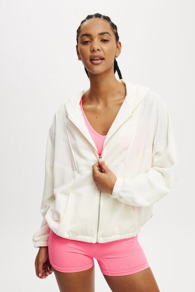 Spliced Fleece Zip Through Hoodie, COCONUT MILK