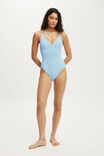 Thin Strap V Neck One Piece Full, CLEAR SEA BLUE WAFFLE - example image 4