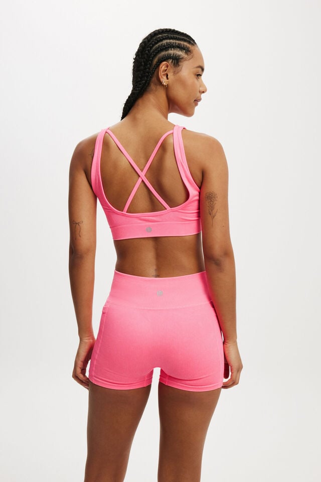 Seamless Plunge Strappy Back Crop, WASHED NEON PINK