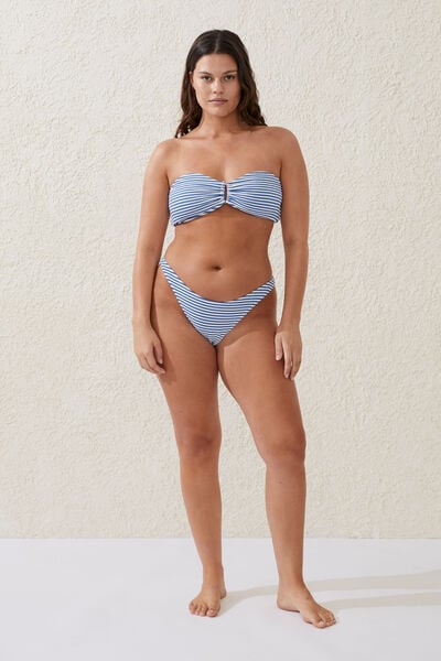 Refined High Side Brazilian Bikini Bottom, SPRING BLUE CRINKLE STRIPE