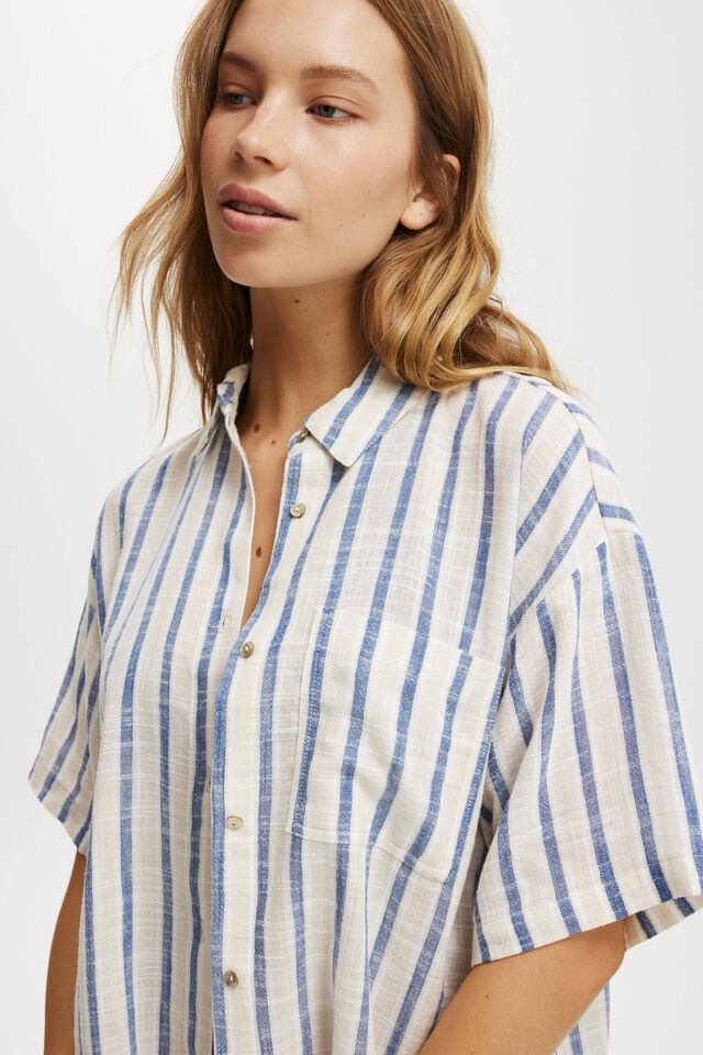 The Essential Short Sleeve Beach Shirt Asia Fit, BLUE/NATURAL STRIPE