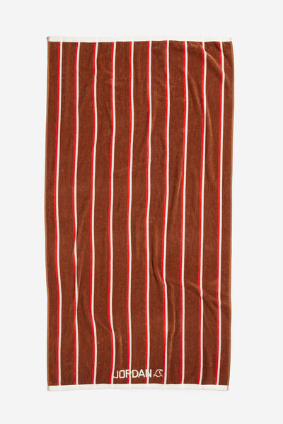Cotton Beach Towel Personalised, POOLSIDE STRIPE BROWN RED