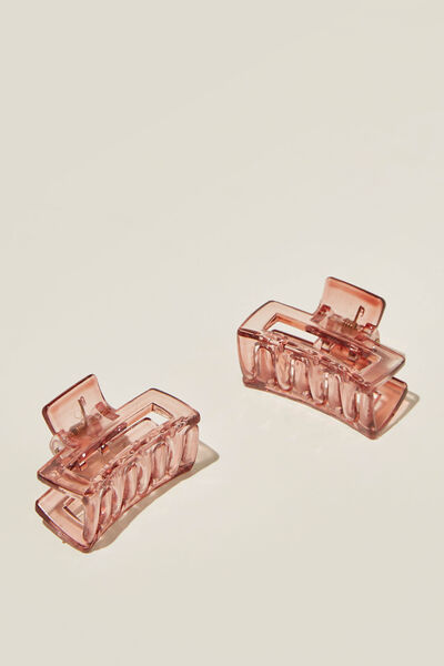 Mini Claw Clips 2Pk, CLEAR PINK
