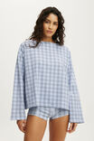 Dreamy Soft Boat Neck Long Sleeve, ISLA MICRO CHECK DAYDREAM BLUE - example image 1