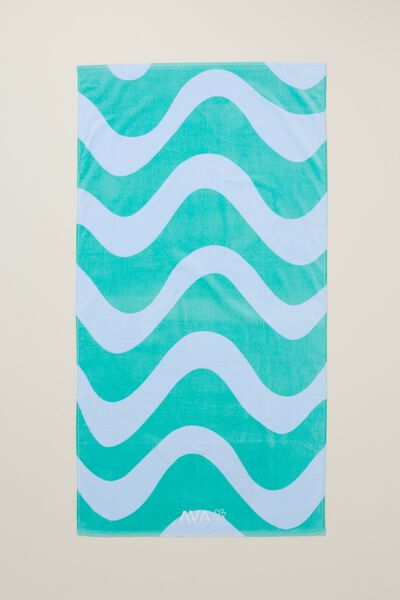 Cotton Beach Towel Personalised, BLUE GREEN WAVE