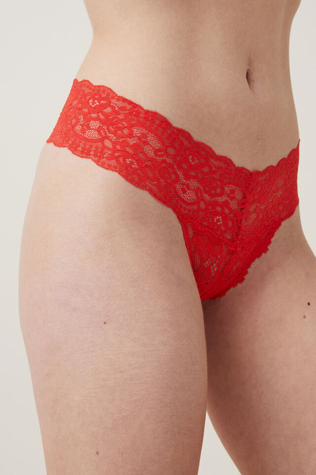 Everyday Lace G String Brief, CRIMSON RED