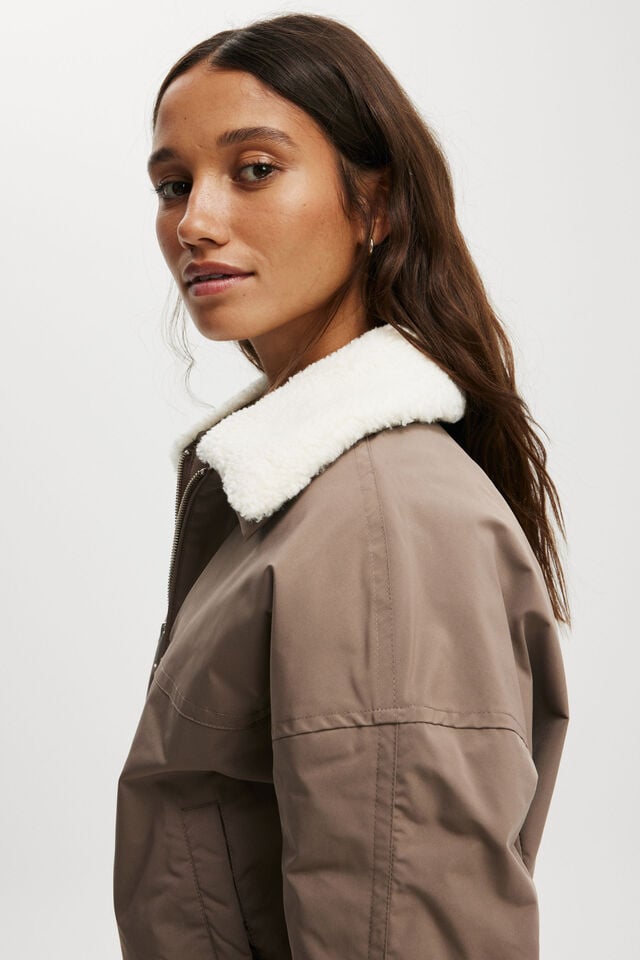 Sherpa Collar Jacket, DUSKY GREEN