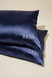 Luxe Satin Pillowslip Duo Personalised, TRUE NAVY - alternate image 1