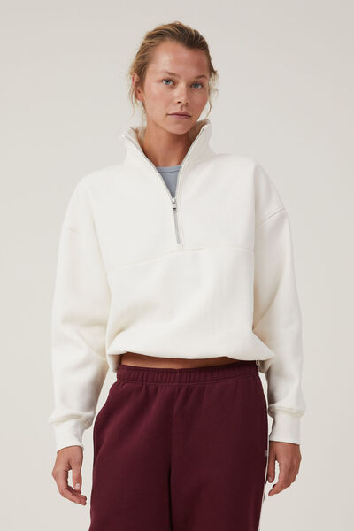 Plush Essential Half Zip Jumper, COCONUT MILK