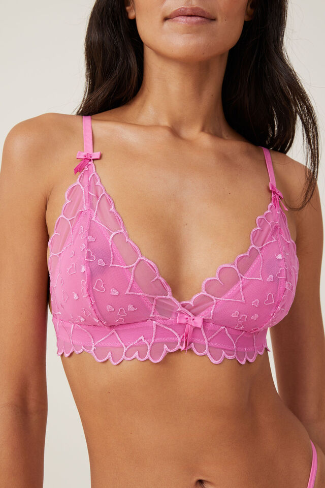 Sascha Pink Ombre Tulle Bralette, Longline Triangle Bra Top, Wire