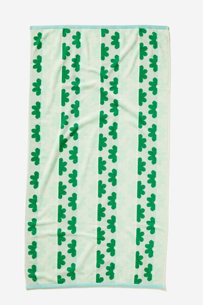 Cotton Beach Towel, GIGI DAISY STRIPE GREEN