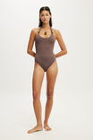 Halter Knot One Piece Cheeky, CLAY TAUPE MATTE - example image 4