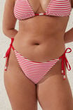 Fixed Tie Side Cheeky Bikini Bottom, LOBSTER RED CRINKLE STRIPE - alternate image 2