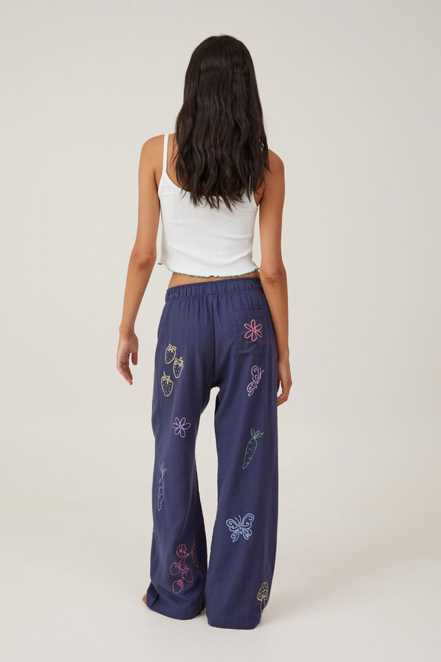 Flannel Boyfriend Boxer Pant, NAVY EMBROIDERED PRINT