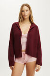 Zip Through Oversized Knit Hoodie, GINGERBERRY - example image 1