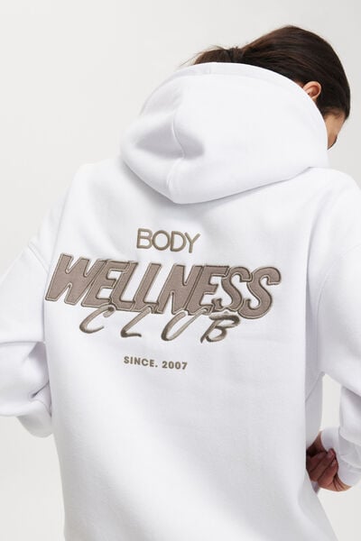 Plush Premium Graphic Hoodie, WHITE/WELLNESS CLUB DESERT GREY