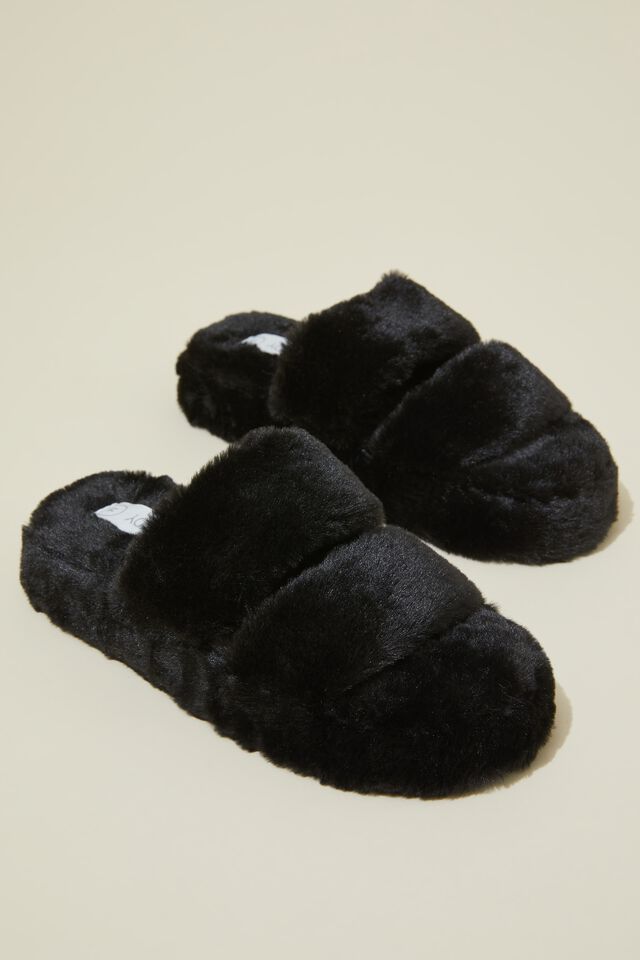Plush Fur Slipper, BLACK