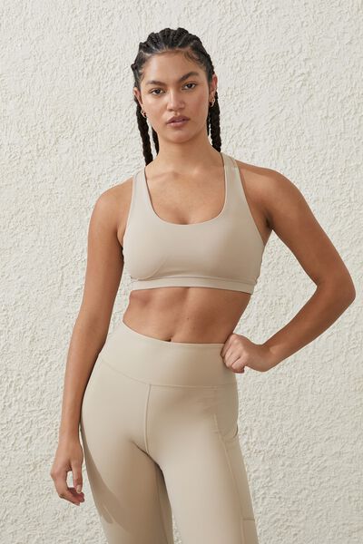 Recycled Strappy Sports Crop, WHITE PEPPER