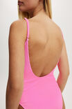 Thin Strap Low Scoop One Piece Cheeky, PINK SORBET CRINKLE - alternate image 2