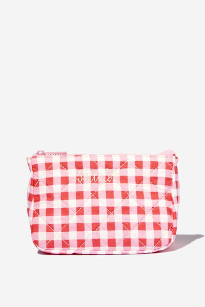 Body Make Up Bag Personalised, PINK RED GINGHAM