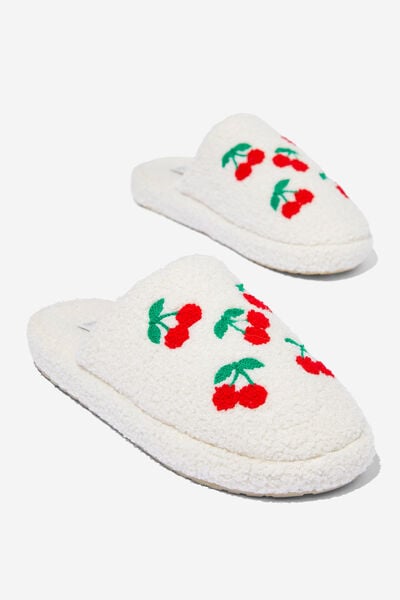 Cosy Novelty Scuff Slipper, CHERRIES CREAM