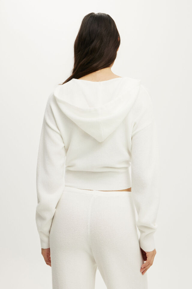 Hooded Zip Up Knit Cardi, CLOUD DANCER