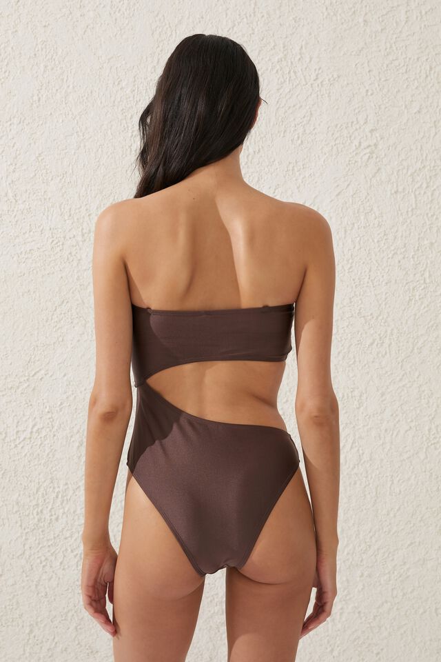 Strapless Cut Out One Piece Brazilian, BROWNIE SHIMMER