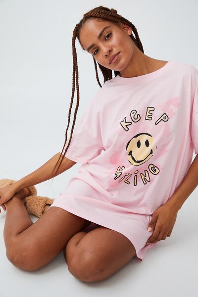 90S T-Shirt Nightie, LCN SMI/SMILEY KEEP SMILING OVERSIZED