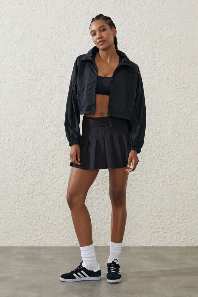 Cropped Contrast Anorak, BLACK