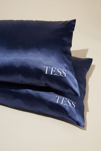 Luxe Satin Pillowslip Duo Personalised, TRUE NAVY