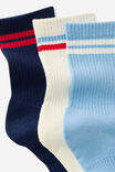 Move Crew Sock 3Pk, COCONUT MILK/CAMPUS BLUE/ PREP SPORT NAVY - example image 3