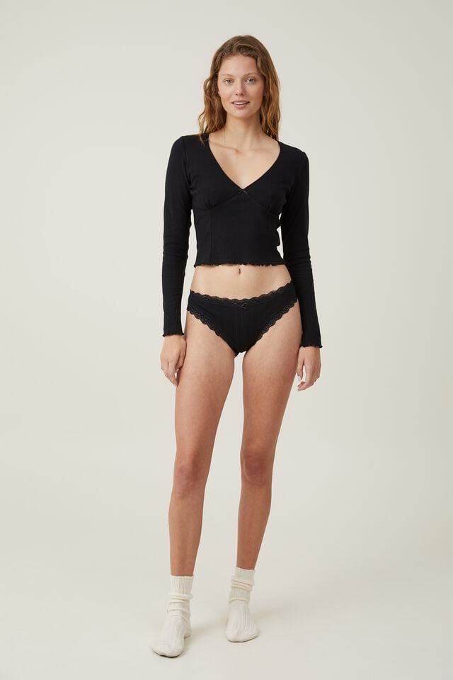 Organic Cotton Lace Bikini Brief, BLACK POINTELLE
