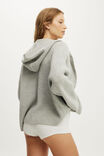Zip Through Oversized Knit Hoodie, LIGHT GREY MARLE - example image 3