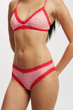 Organic Cotton Lace Cheeky Brief, LOLA CHECK RED/PINK - alternate image 2