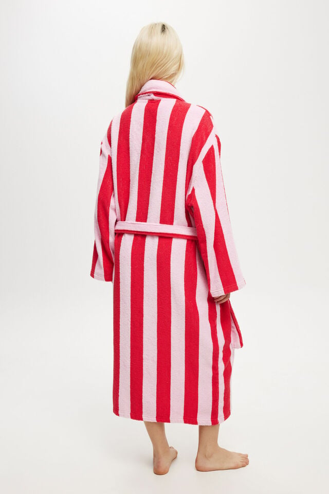 Luxe Terry Robe, PINK/RED CLAUDIA STRIPE