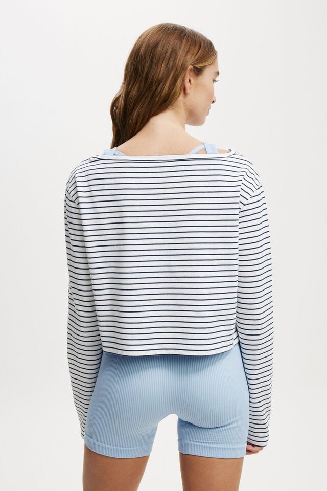 Active Stripe Longsleeve, DARK WATER/WHITE STRIPE