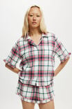 Flannel Short Sleeve Shirt And Short Sleep Set, TONI CHECK/NAVY/GREEN/RED - alternate image 4