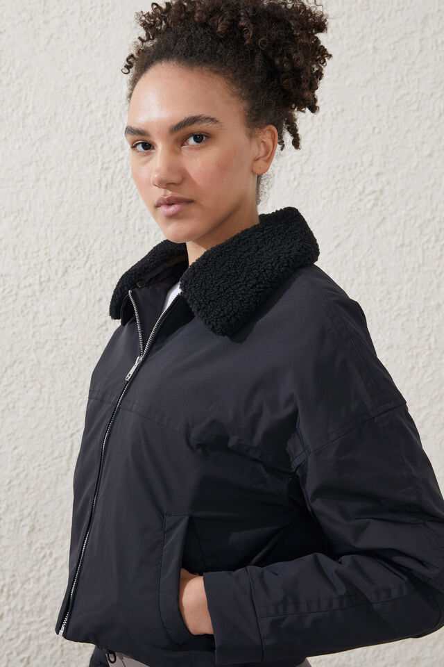 Sherpa Collar Jacket, BLACK