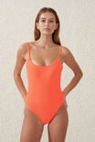 Thin Strap Low Scoop One Piece Cheeky, VIBRANT ORANGE CRINKLE - alternate image 4