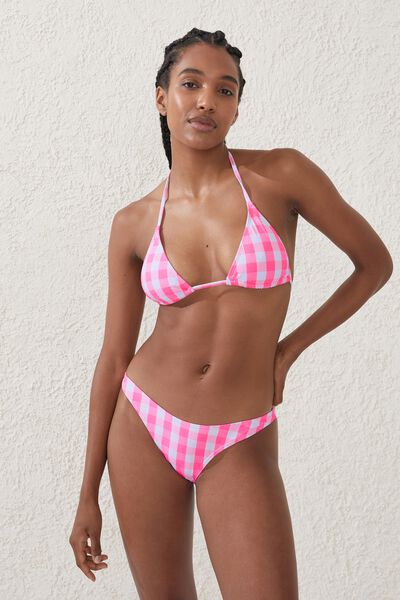 High Side Brazilian Seam Bikini Bottom, PINK CHECK