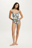 Thin Strap V Neck One Piece Full, BOHO TROPICAL FLORAL TAUPE - example image 4