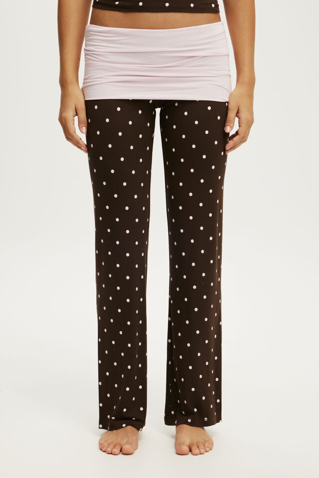 Cal&ccedil;a - Airy Soft Smooth Roll Waist Pant, SMOOTH KRISTY POLKADOT TOFFEE BEAN/PINK KISS