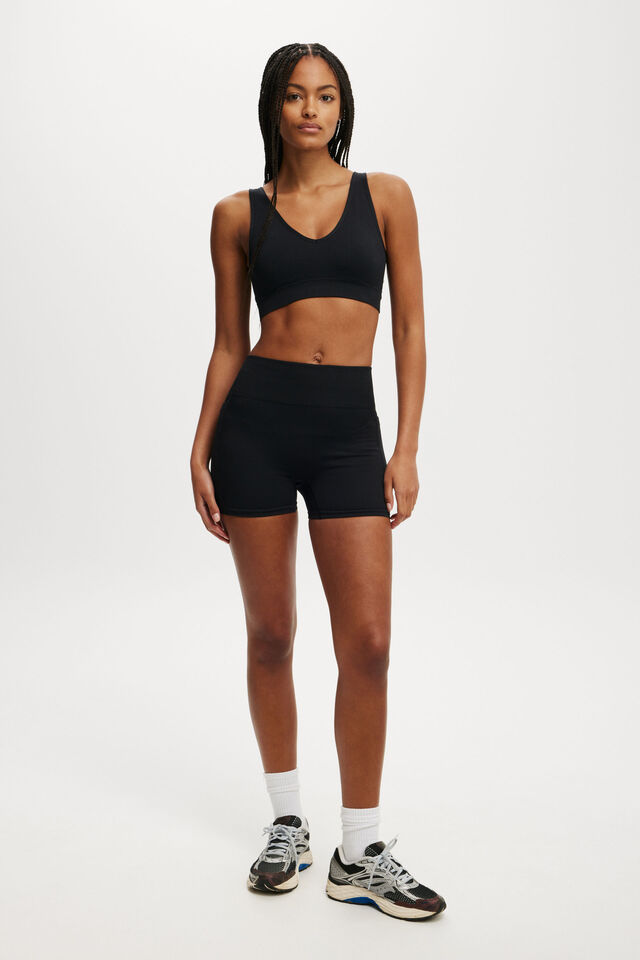 Seamless Plunge Strappy Back Crop, BLACK