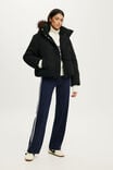 The Mother Puffer Soft Touch Removable Hood Jacket, BLACK/FAUX FUR - example image 4