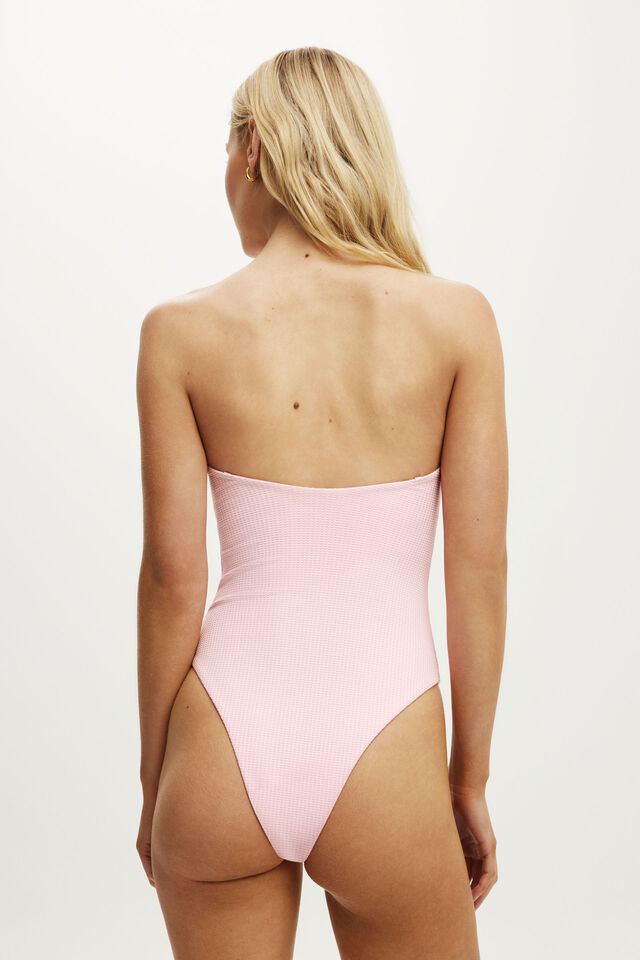 Strapless Knot Front One Piece Brazilian, PINK PETAL WAFFLE