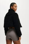 The Mother Puffer Cropped Sherpa Jacket, BLACK - alternate image 3