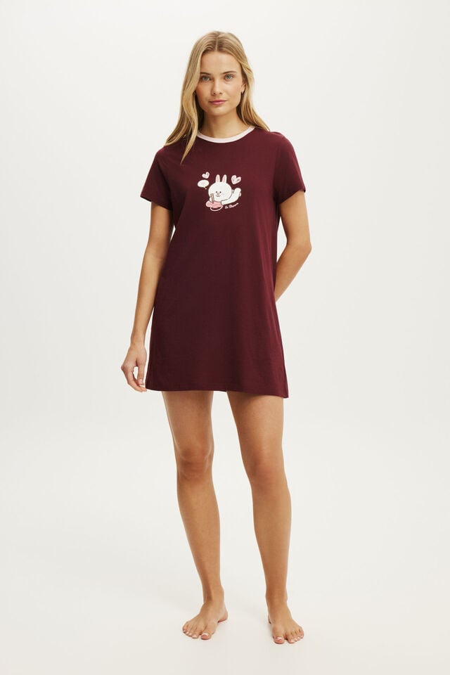 Relaxed Graphic T-Shirt Nightie, LCN LIN/LINE FRIENDS CONY IN LOVE